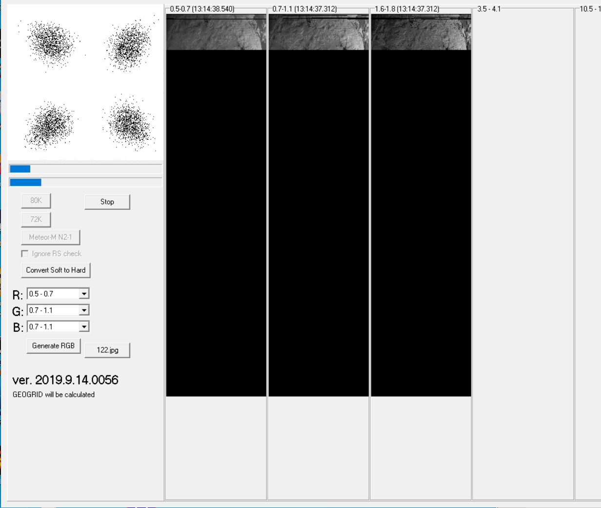 LRPT decoder running with GEOGRID Calculation enabled.